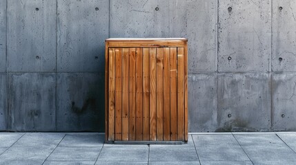 Sticker - Wooden waste container against a grey concrete wall