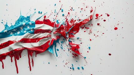 Poster - Liquid paint colors of the USA flag dripping