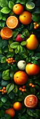 Wall Mural - Abstract Citrus Fruit and Green Leaves Background