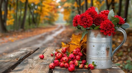 Wall Mural - red flowers in a vase