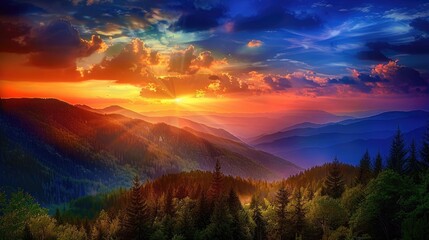 Wall Mural - Vibrant nature scenery panoramic wallpaper for 329 monitors, scenic, landscape, nature, panoramic, colorful, mountains, trees, sky, clouds, sunset, sunrise, horizon, beauty, serene