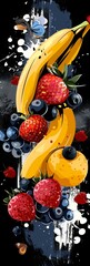 Wall Mural - Abstract Fruit Arrangement With Bananas, Strawberries, and Blueberries
