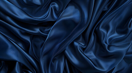 Poster - Navy blue silk satin Silky shiny fabric Dark luxury background with space for design Banner Wide Long Panoramic Template Empty Flat lay top view table BeautifulElegantBirthdayChristmas : Generative AI