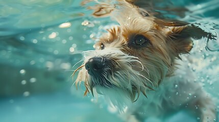 Wall Mural - a dog plying in a pool