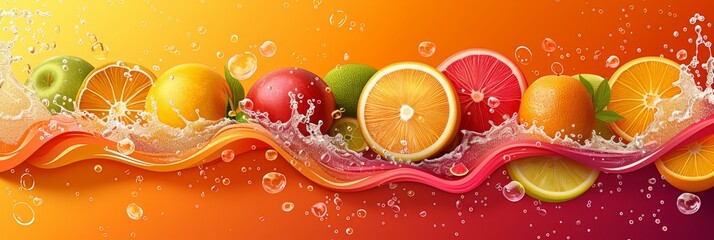 Wall Mural - Abstract Fruit Splash With Orange, Grapefruit, and Lime