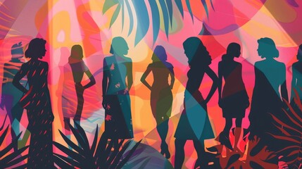 Wall Mural - Women's silhouettes at a fashion show, background graphic postcard