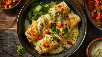 Wall Mural - Scrumptious Cheesy Enchiladas Served in a Cast Iron Skillet