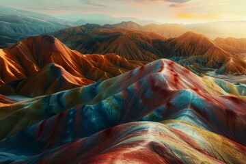 Wall Mural - Rainbow Mountains at Sunset in China