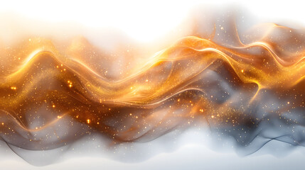 Poster - Golden Sparkling Waves - Abstract Light Particle Design