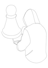 Poster - One continuous line of Hacker with laptop and chess pawn. Thin Line Illustration vector concept. Contour Drawing Creative ideas.