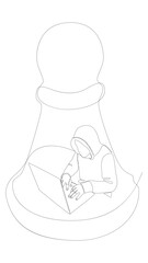 Poster - One continuous line of Hacker with laptop and chess pawn. Thin Line Illustration vector concept. Contour Drawing Creative ideas.