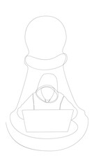 Poster - One continuous line of Hacker with laptop and chess pawn. Thin Line Illustration vector concept. Contour Drawing Creative ideas.