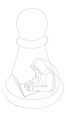 Poster - One continuous line of Hacker with laptop and chess pawn. Thin Line Illustration vector concept. Contour Drawing Creative ideas.