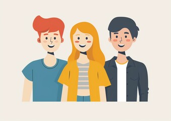 Wall Mural - Diverse Group of Friends Smiling - Modern Flat Illustration