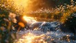 © ladaz - Golden Sunrise Over a Sparkling Stream with Wildflowers