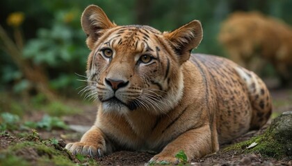 Wall Mural - Adorable Tiger Cub Resting in the Forest.