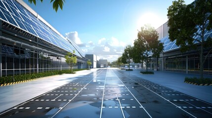 Wall Mural - Modern Factory with Solar Panels 