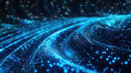 Poster - a dynamic and vibrant digital illustration featuring glowing fiber optic cables in a colorful light 
