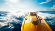 © VISUAL BACKGROUND - A yellow speed boat is traveling through the ocean.