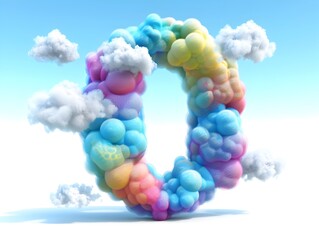 Wall Mural - Vibrant and Whimsical 3D Rendered Clouds Forming the Number Zero in a Bright Sky