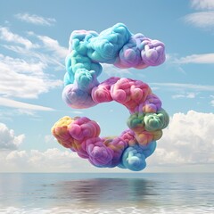 Wall Mural - Whimsical Clouds Forming the Number 5 Over a Serene Ocean