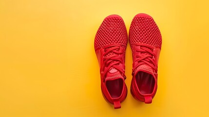 Wall Mural - Red football shoes isolated over yellow background