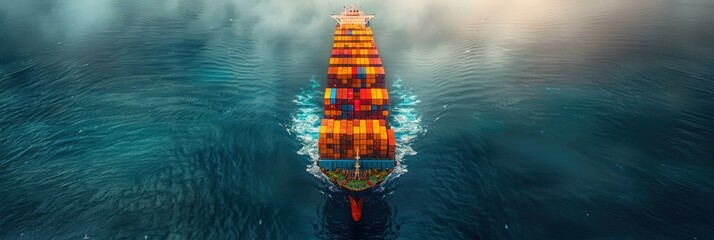 Wall Mural - Aerial View of Cargo Ship in the Ocean