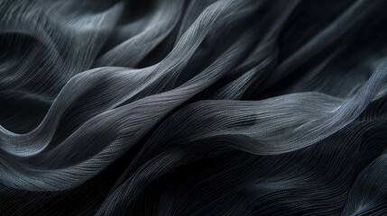 Canvas Print - A close-up shot of black sheer fabric draped in soft waves, creating a delicate and luxurious texture