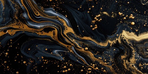 Canvas Print - Black and Gold Fluid Painting Close-Up