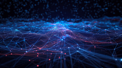 Abstract visualization of a digital network, showcasing interconnected nodes and lines, representing data flow and technology concepts.