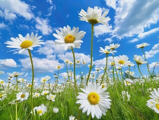 Canvas Print - Field of daisies with blue sky