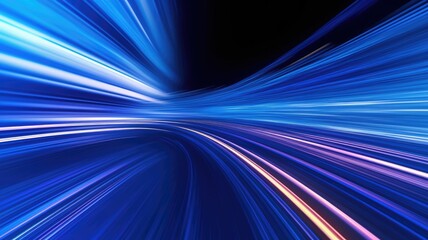 Poster - abstract background with intense blue light streaks radiating from a central point with black backgr