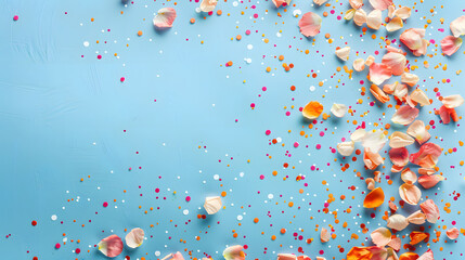 Wall Mural - Celebration and colorful confetti party on blue abstract background
