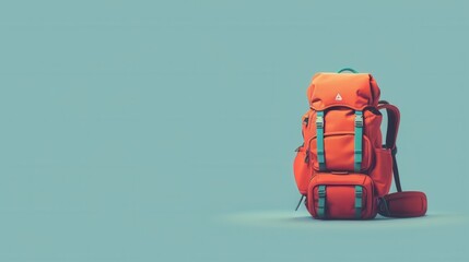 Aufkleber - A minimalist image showcasing a bright orange backpack on a simple, light blue backdrop. This simple yet impactful image symbolizes adventure, travel, and exploration. Generative AI