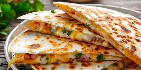 Canvas Print - Closeup shots of various quesadillas with oozing melted cheese and different fillings. Concept Quesadillas, Melted Cheese, Food Photography, Closeup Shots, Delicious Fillings