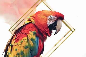 Wall Mural - ai generated illustration of a green-winged macaw parrot on a minimalistic background