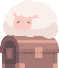 Vector of a cartoonish sheep sitting on a treasure chest