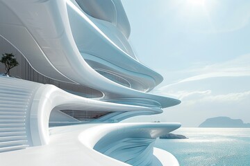 Wall Mural - a futuristic architectural design by the ocean