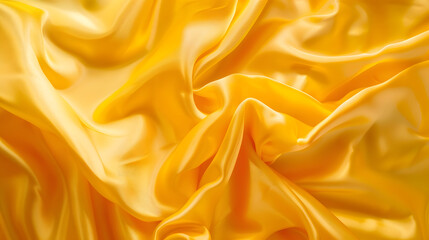 Fototapete - Yellow silk satin Draped fabric golden color Luxury background Space for design Template Flat lay top view tableWeb banner Christmasweddingbridalbeauty valentine romance award reward : Generative AI