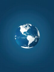 Poster - A minimalist illustration of a globe showcasing all the continents in white against a blue backdrop. Generative AI