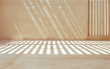 Poster - Serene Light Patterns on Smooth Beige Concrete A Minimalist Scene Capturing Tranquility Before a Meeting