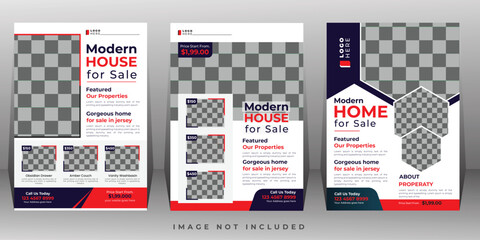 Wall Mural - Real estate flyer template for home sales annual report.