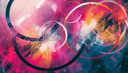 Wall Mural - A colorful abstract painting of circles and swirls