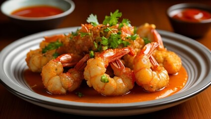 Sticker -  Delicious shrimp dish with a vibrant sauce ready to be savored