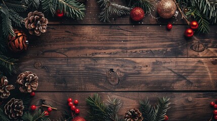 Festive decorations on wooden surface