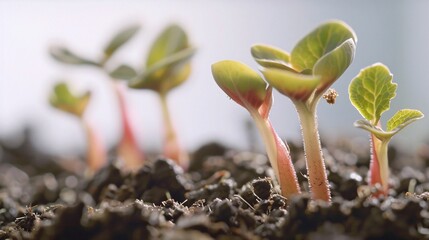 Wall Mural - Macro photography in 32k UHD capturing various stages of a seedling's growth in soil, focus stacked for high detail, isolated on a clean white background