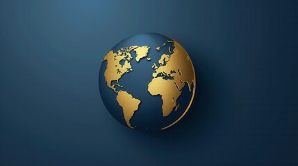 Poster - A minimalist globe with gold continents on a dark blue background. Generative AI