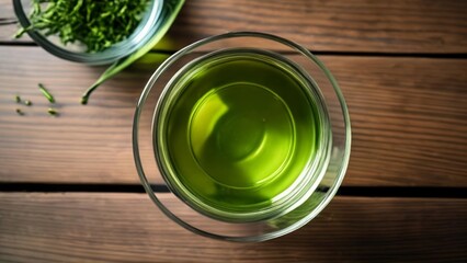 Poster -  Freshly squeezed green juice on a wooden table