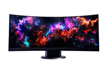 Mdern curved large big LCD LED Tv monitor Amoled display bright colorful display isolated on a transparent background product photography