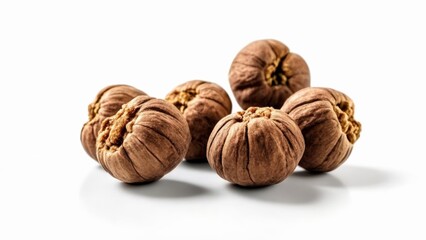 Wall Mural -  Six whole walnuts on a white background